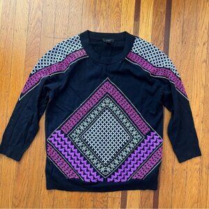 J. Crew Merino wool embroidered crewneck lightweight sweater M navy pink EUC